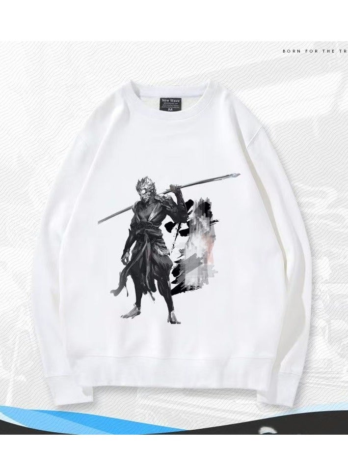 Black Mythical Loose Round Neck Hoodie