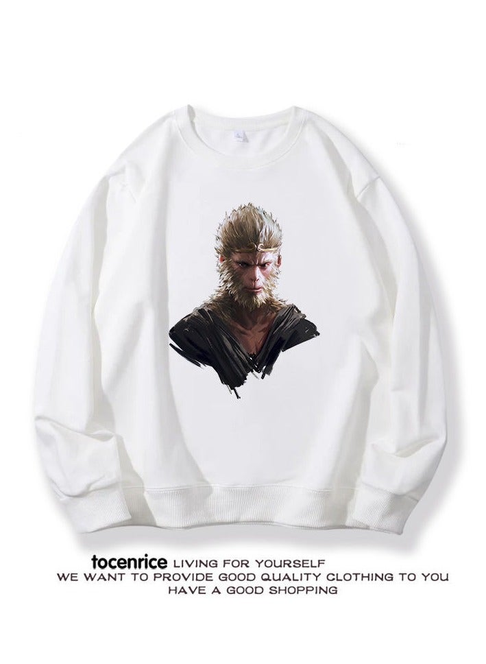 Black Mythical Loose Round Neck Hoodie