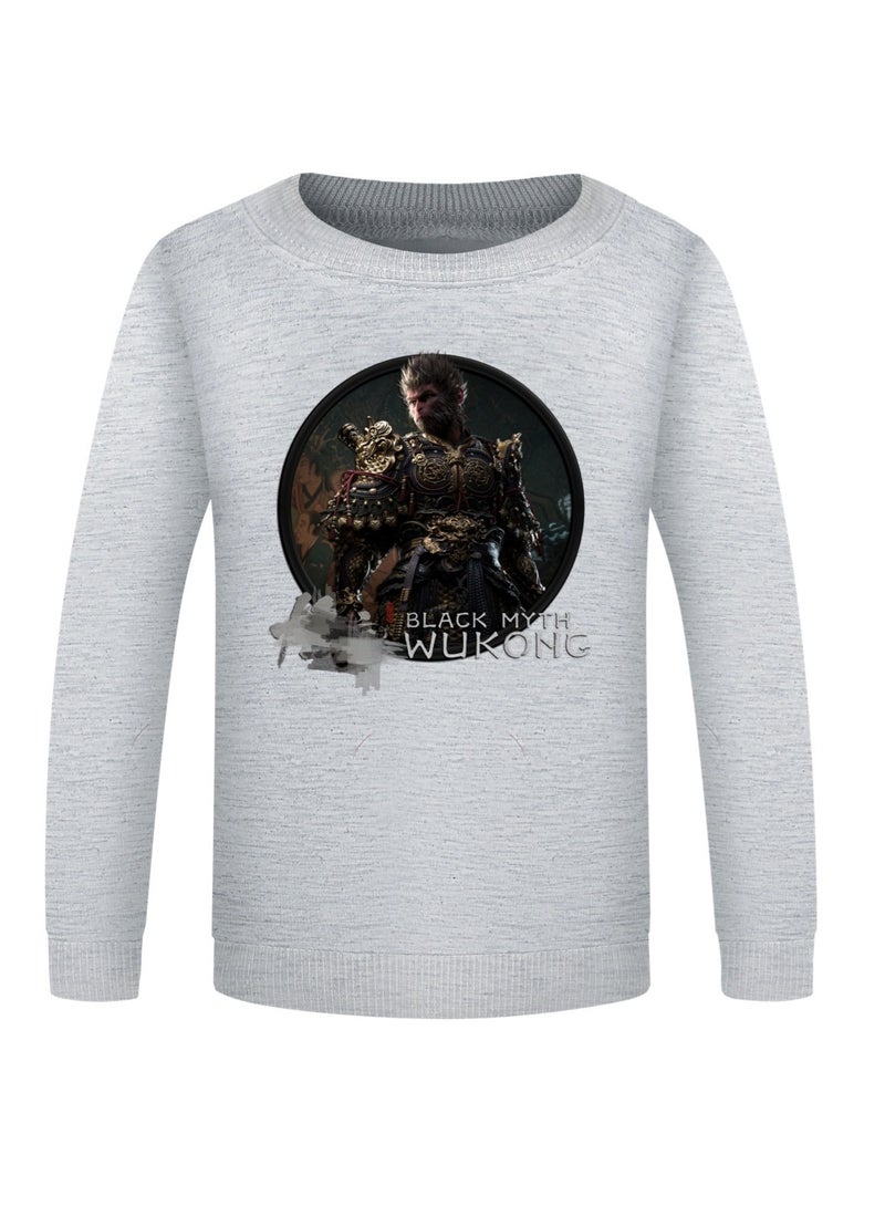 Black Mythical Loose Round Neck Hoodie