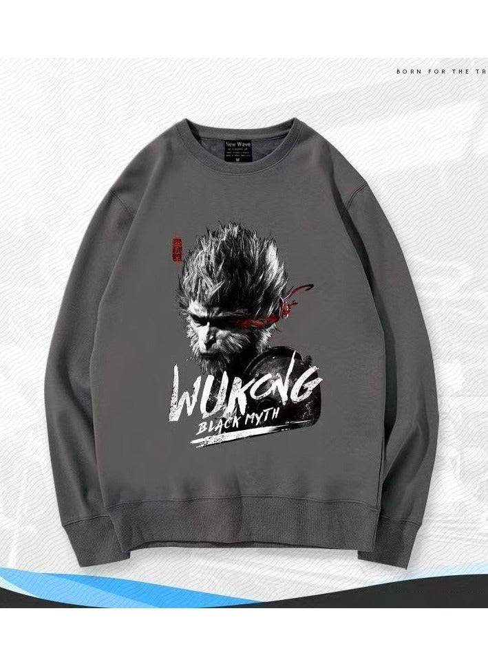 Black Mythical Loose Round Neck Hoodie