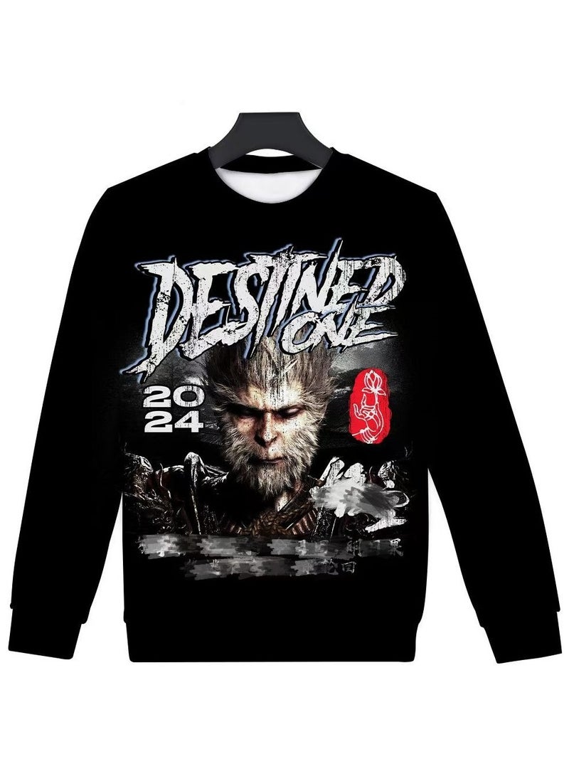 Black Mythical Loose Round Neck Hoodie
