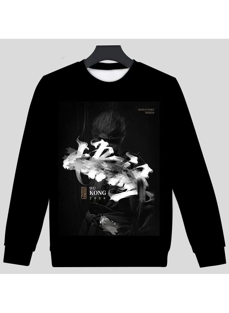 Black Mythical Loose Round Neck Hoodie