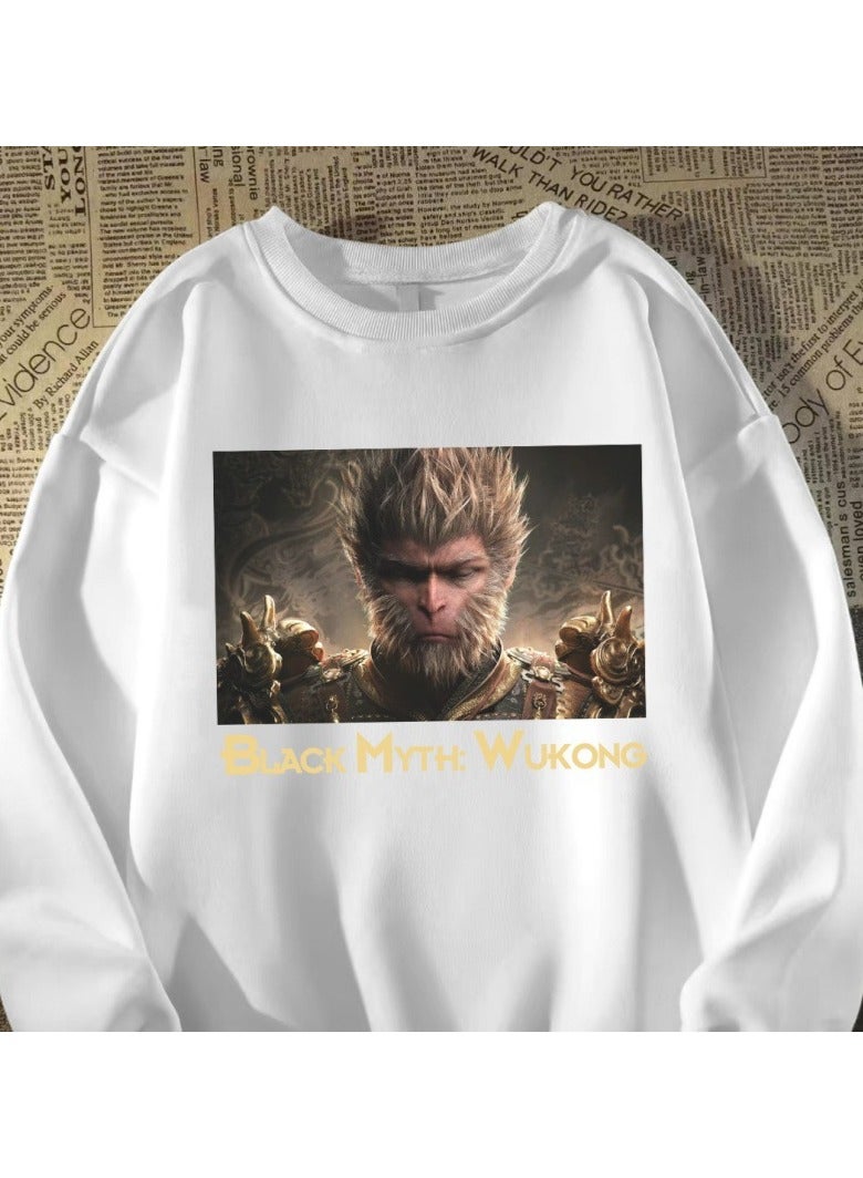 Black Mythical Loose Round Neck Hoodie