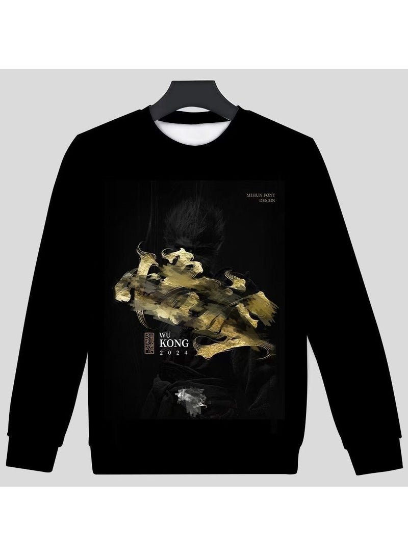 Black Mythical Loose Round Neck Hoodie