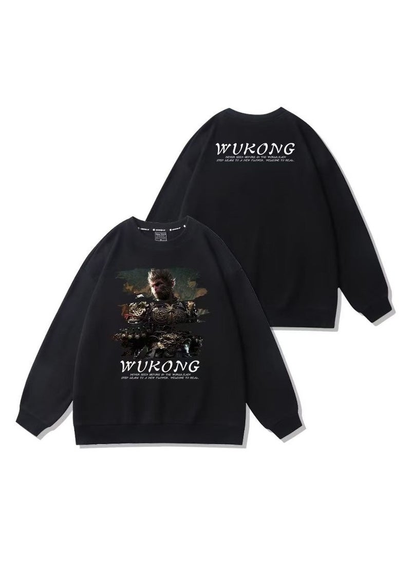Black Mythical Loose Round Neck Hoodie