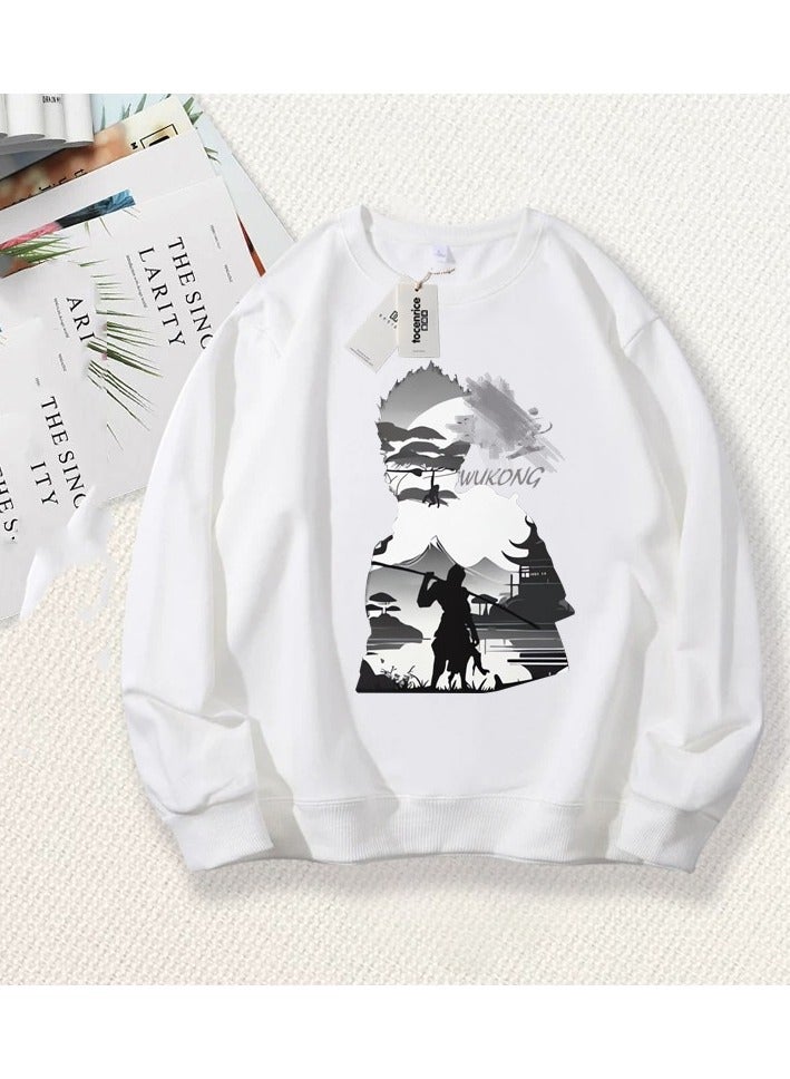 Black Mythical Loose Round Neck Hoodie