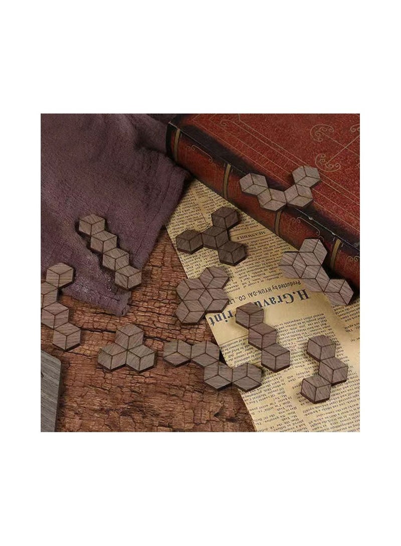 1-Piece Wooden Irregular Shape Puzzle,Strong Wood Handcrafted Escher Cube Shape Puzzle for Party or Educational Supplies,Colour Brown