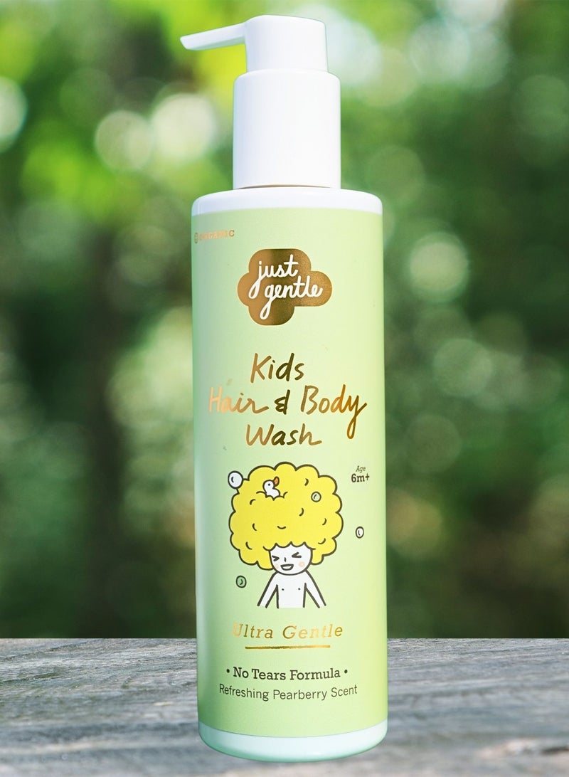 Just Gentle Kids Hair and Body Wash Ultra Gentle - 99% Natural Ingredients, Tear-Free, Nourishing Coconut Oil & Pear-Berry Scent, 200ml