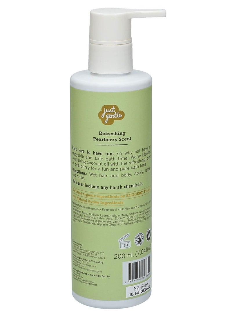 Just Gentle Kids Hair and Body Wash Ultra Gentle - 99% Natural Ingredients, Tear-Free, Nourishing Coconut Oil & Pear-Berry Scent, 200ml