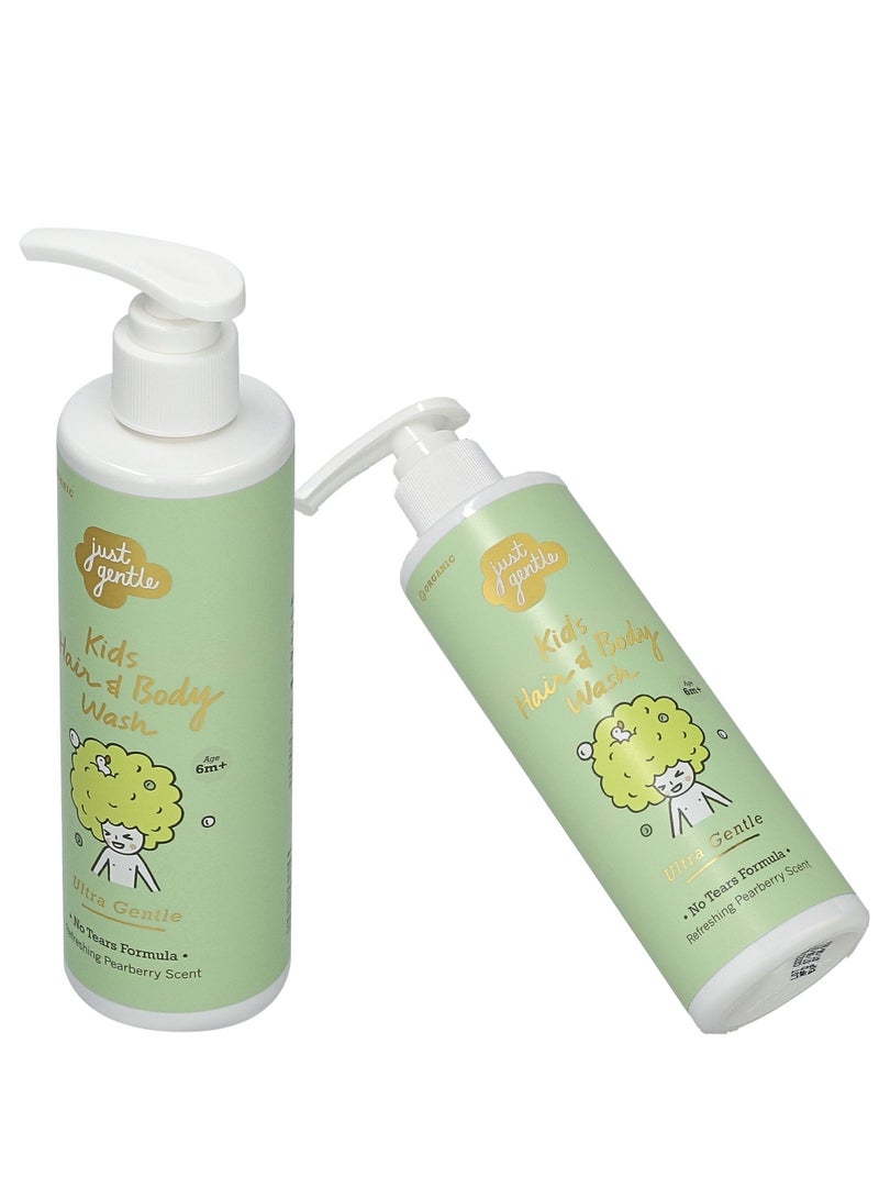 Just Gentle Kids Hair and Body Wash Ultra Gentle - 99% Natural Ingredients, Tear-Free, Nourishing Coconut Oil & Pear-Berry Scent, 200ml