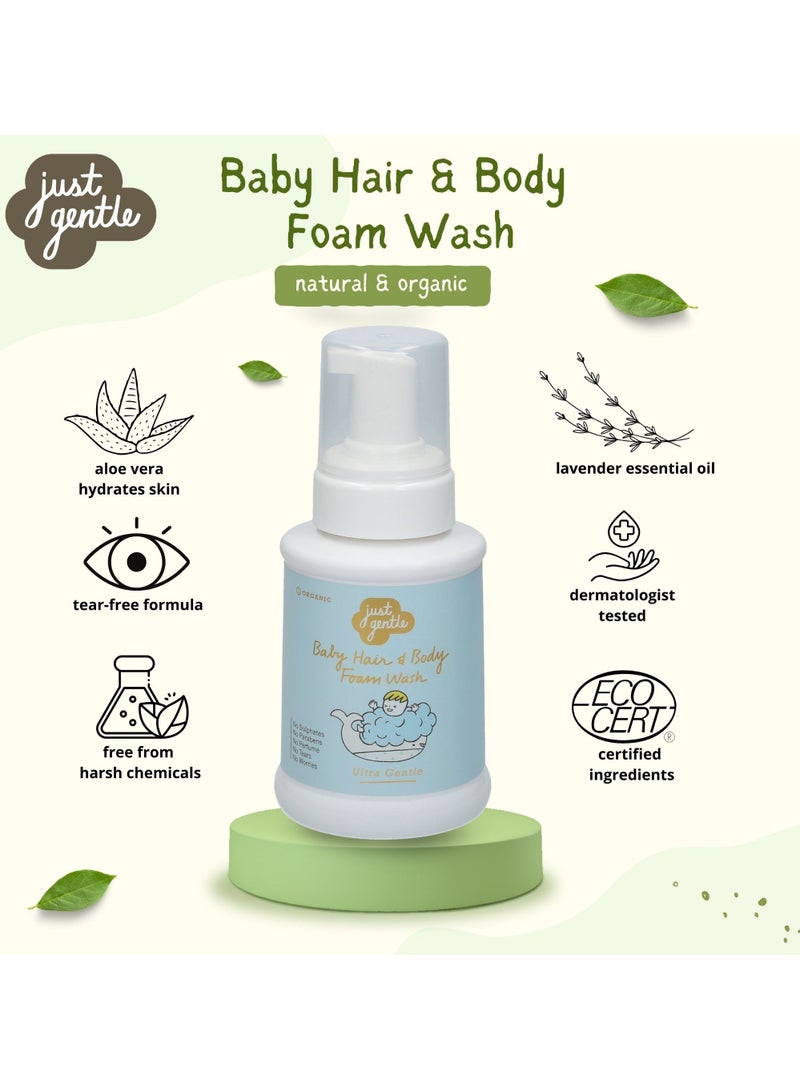 Just Gentle Hair & Baby Foam Wash- Ultra Gentle - 99% Natural Ingredients, Tear-Free, Hypoallergenic, Dermatologist-Tested, 230ml