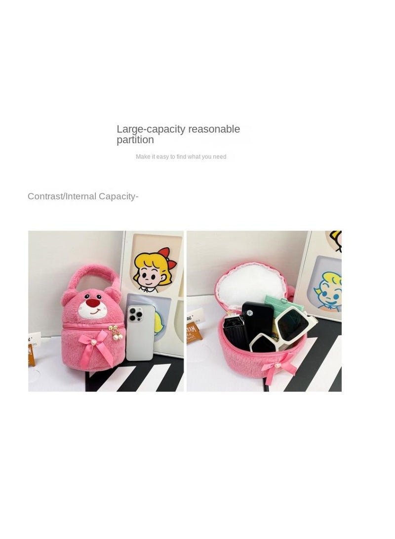 Cute Plush Kuromi Makeup Bag handbag  Open Flat Travel Toiletry Accessories Organizer Cosmetic Pouch with Handle for Cosmetics Brushes Toiletry Jewelry