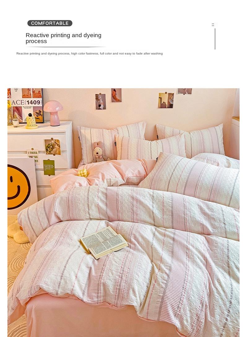 Cotton Satin Duvet Cover Set Solid Color Striped Jacquard 4pcs Cotton 60S Soft Comforter Cover Bed Sheet Pillowcases Bedding Set