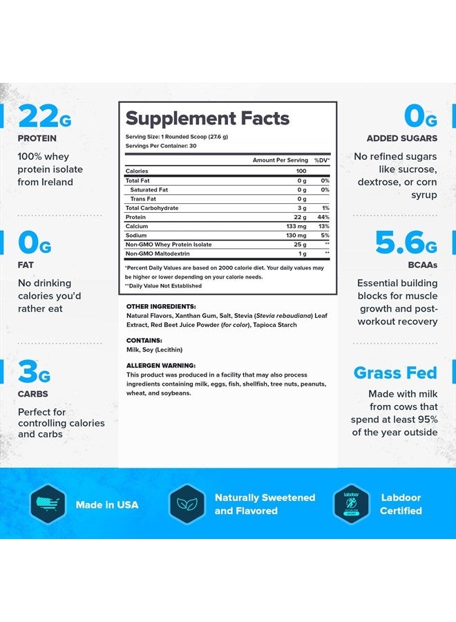 Whey+ Strawberry Banana Whey Isolate Protein Powder from Grass Fed Cows, Low Carb, Low Calorie, Non-GMO, Lactose Free, Gluten Free, Sugar Free, All Natural Whey (30 Serving Strawberry Banana)