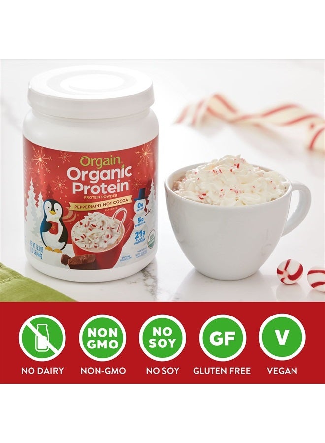 Organic Vegan Protein Powder, Peppermint Hot Cocoa Holiday Flavor - 21g of Plant Protein, 5g Prebiotic Fiber, No Lactose Ingredients, No Added Sugar, Non-GMO, For Shakes & Smoothies, 1.02 lb