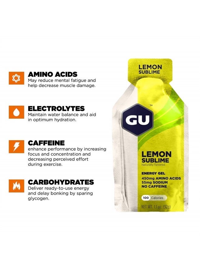 GU Energy Original Sports Nutrition Energy Gel, Vegan, Gluten-Free, Kosher, and Dairy-Free On-the-Go Energy for Any Workout, 24-Count, Lemon Sublime