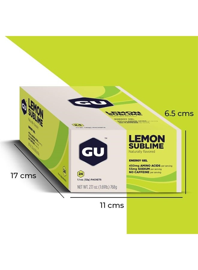 GU Energy Original Sports Nutrition Energy Gel, Vegan, Gluten-Free, Kosher, and Dairy-Free On-the-Go Energy for Any Workout, 24-Count, Lemon Sublime