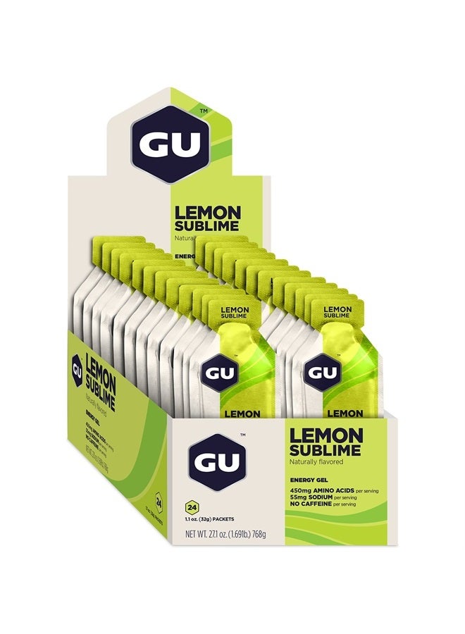 GU Energy Original Sports Nutrition Energy Gel, Vegan, Gluten-Free, Kosher, and Dairy-Free On-the-Go Energy for Any Workout, 24-Count, Lemon Sublime