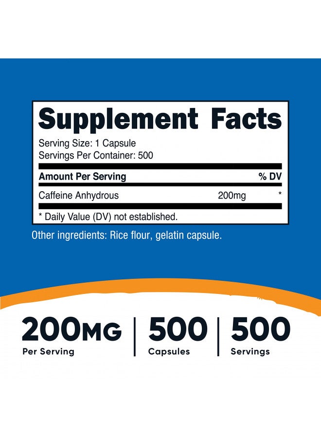 Nutricost Caffeine Pills, 200mg Per Serving (500 Caps)