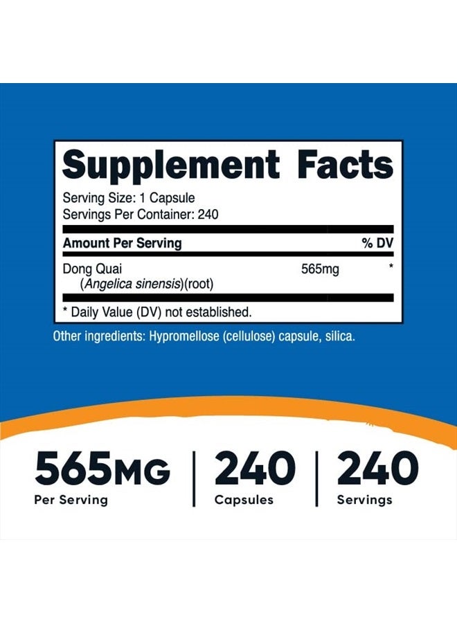 Dong Quai 565mg, 240 Capsules (Angelica Sinensis) - Vegetarian Caps, Non-GMO, Gluten Free