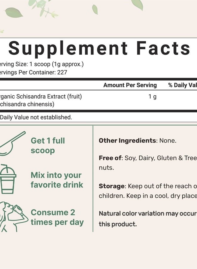 Organic Schisandra Extract Powder, 8 Ounce, Traditional Adaptogen and Filler Free, Pure Schisandra Supplement, Supports Liver Detox and Cognitive Health, No GMOs