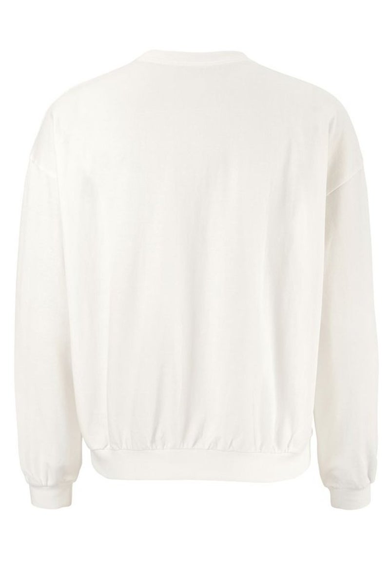 Women Crew Neck Embroidered Sweatshirt, White