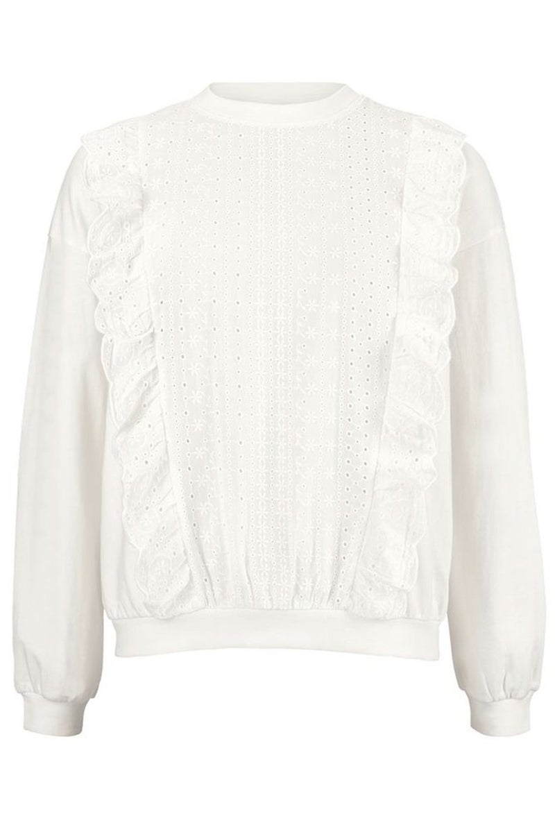 Women Crew Neck Embroidered Sweatshirt, White