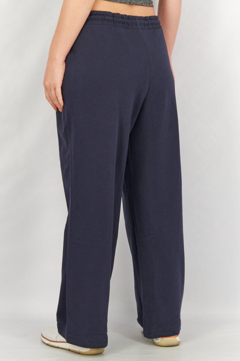 Women Regular Fit Drawstring Solid Pants, Navy Blue