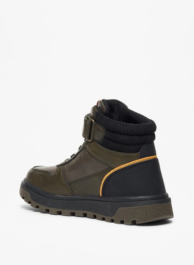 Boy's Panelled High Cut Boots with Hook and Loop Closure