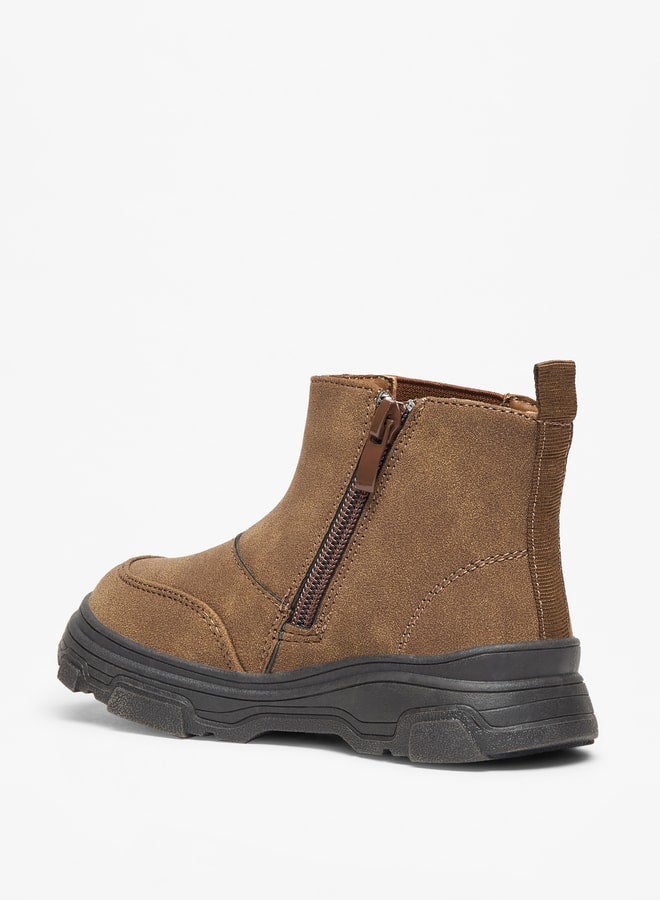 Boy's Solid High Cut Boots with Zip Closure