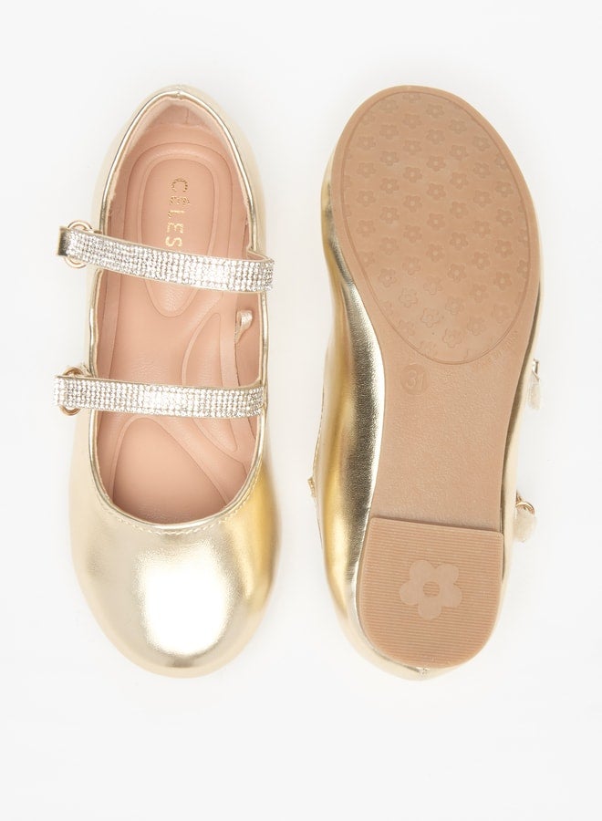 Girls Embellished Round Toe Ballerinas with Hook and Loop Closure