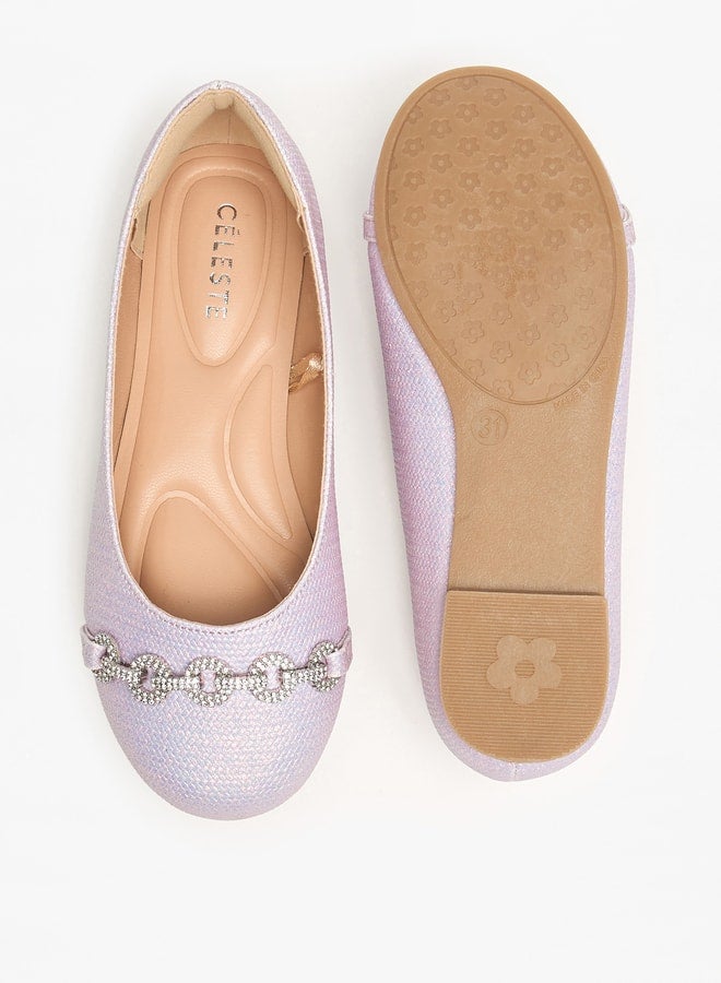 Girls Embellished Round Toe Ballerina Shoes