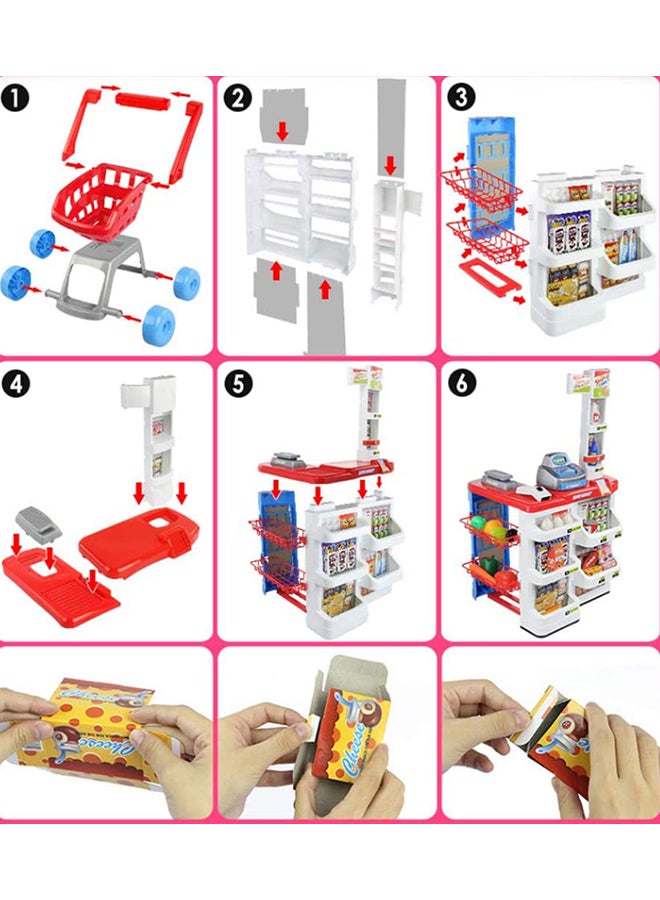 Children Imaginative Creative Supermarket Shopping Cart Pretend Play Game Set 48x41x82cm