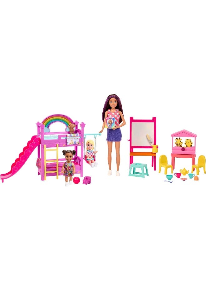 Barbie Skipper Babysitters Inc. Ultimate Daycare Playset with 3 Dolls, Furniture & 15+ Accessories, Includes Bunk Beds & Color-Change Easel