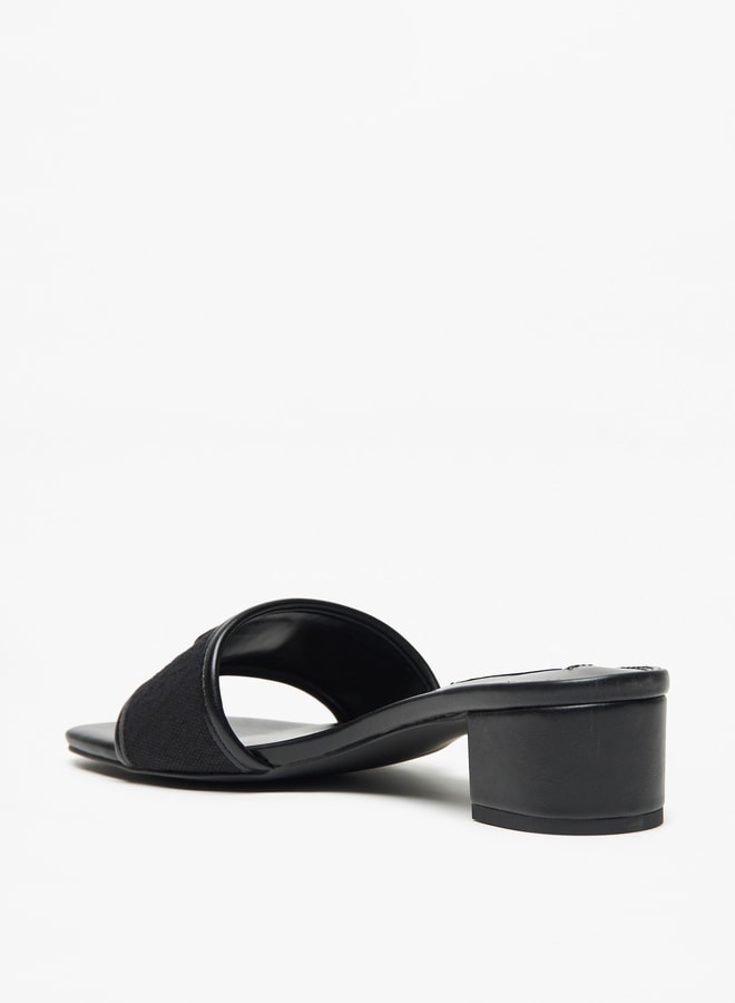 Women's Solid Slip-On Sandals with Block Heels and Metallic Accent