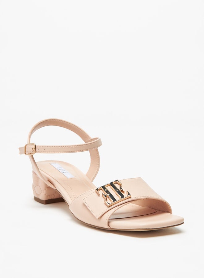 Women's Monogram Detail Ankle Strap Sandals with Block Heels