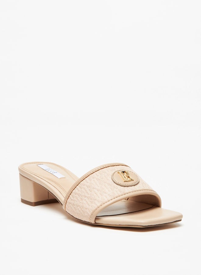 Women's Solid Slip-On Sandals with Block Heels and Metallic Accent