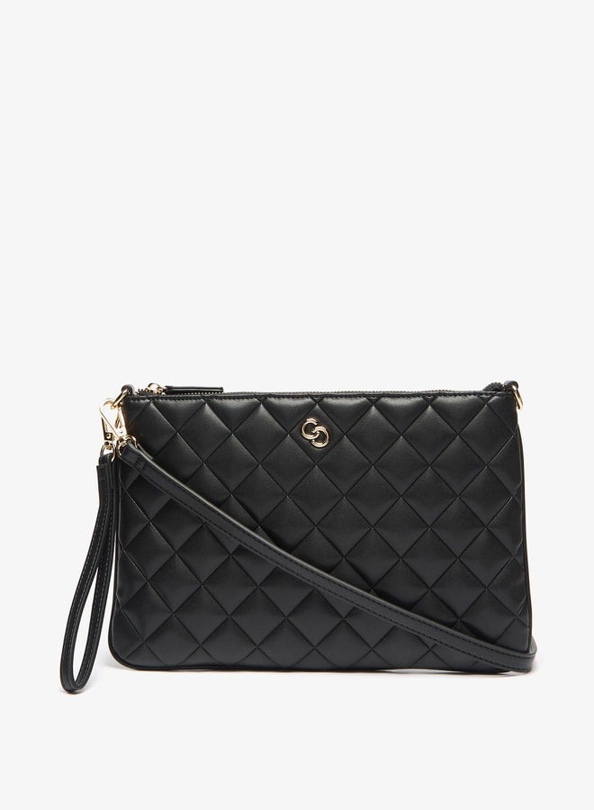 Women's Quilted Clutch with Detachable Strap and Zip Closure