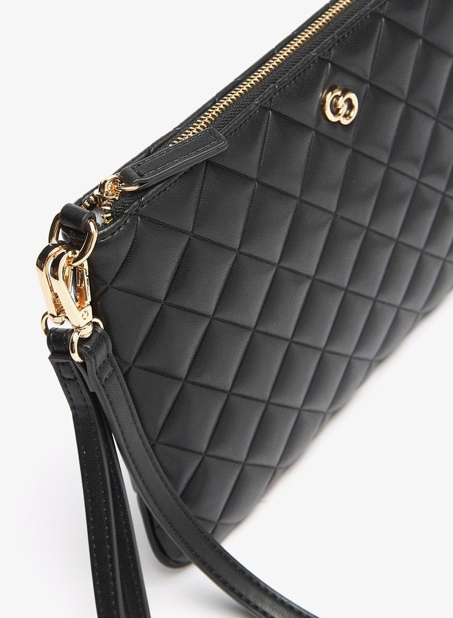 Women's Quilted Clutch with Detachable Strap and Zip Closure