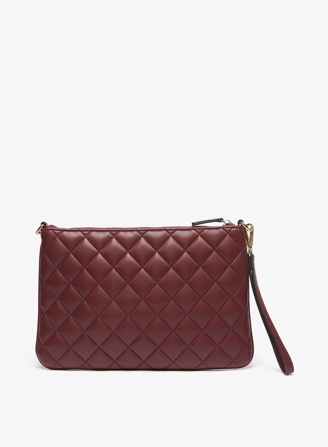 Women's Quilted Clutch with Detachable Strap and Zip Closure