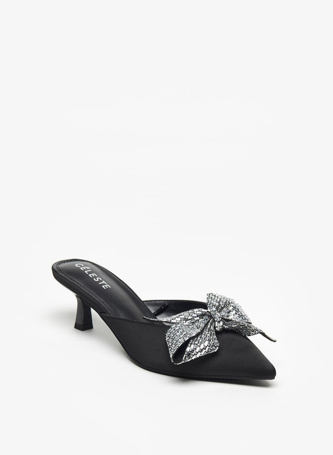 Women's Bow Detail Slip-On Pumps with Kitten Heels