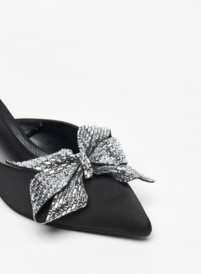 Women's Bow Detail Slip-On Pumps with Kitten Heels