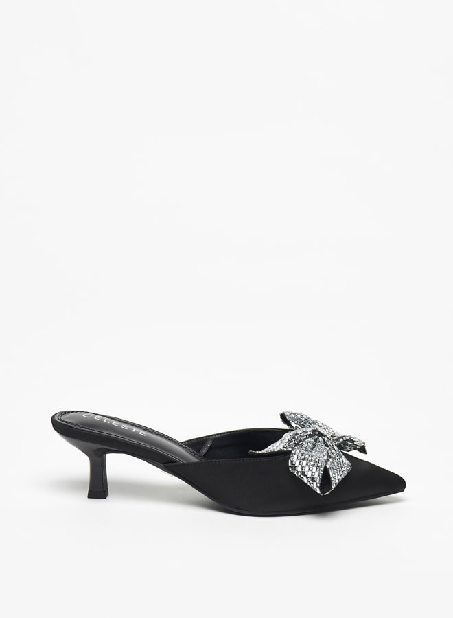 Women's Bow Detail Slip-On Pumps with Kitten Heels