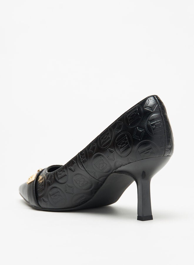 Women's Monogram Embossed Pumps with Kitten Heels