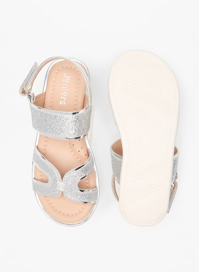 Girls Glitter Detail Sandals with Hook and Loop Closure