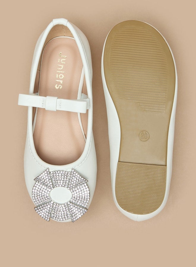 Girls Embellished Round Toe Slip-On Ballerina Shoes