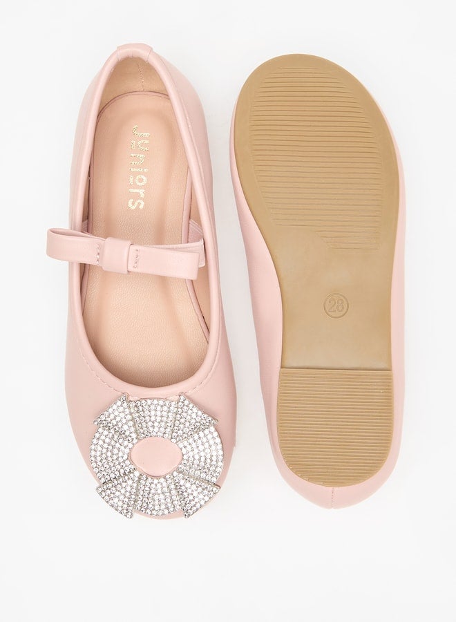 Girls Embellished Round Toe Slip-On Ballerina Shoes