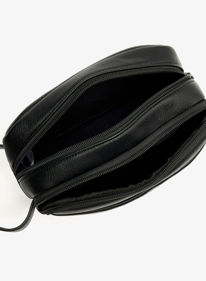 Men's Solid Pouch with Zip Closure and Wristlet Strap