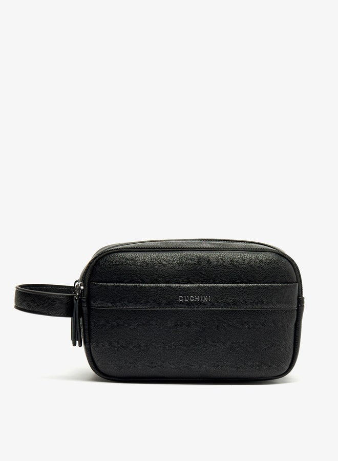 Men's Solid Pouch with Zip Closure and Wristlet Strap