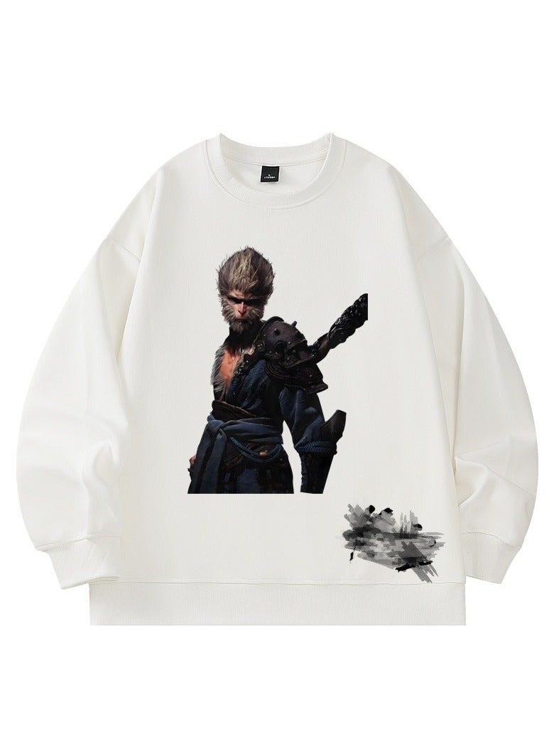 Black Mythical Loose Round Neck Hoodie